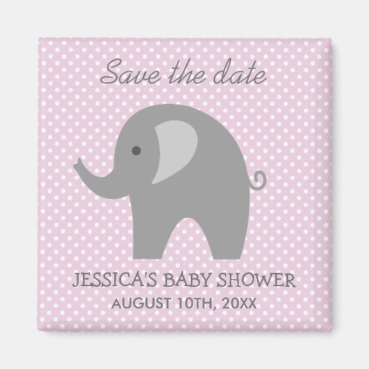 Aimant Gris éléphant Enregistrer la date baby shower aima (Devant)