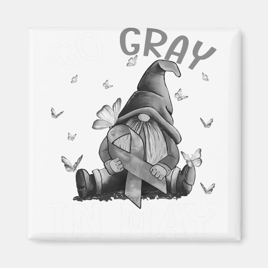 Aimant Gris en mai Cerveau Cancer Sensibilisation Gris (Devant)