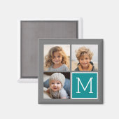 Aimant Gris et sarcelle - Monogramme de collage de photos (Recto/Verso)