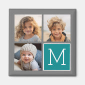 Aimant Gris et sarcelle - Monogramme de collage de photos (Devant)