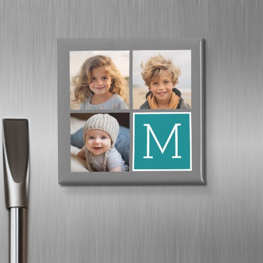 Aimant Gris et sarcelle - Monogramme de collage de photos