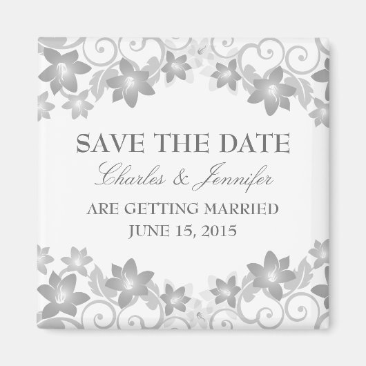 Aimant Gris floral simple Enregistrer l'aimant de date (Devant)