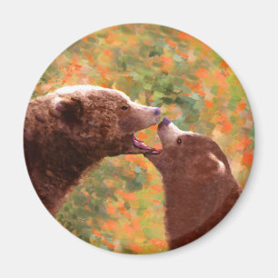 Aimant Grizzly Bear Mom and Cub Painting - Wildlife Art