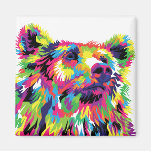 Aimant Grizzly ours coloré pop art abstrait
