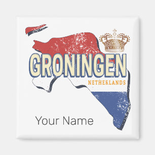 Aimant Groningen Pays-Bas Retro Carte Néerlandais Vintage