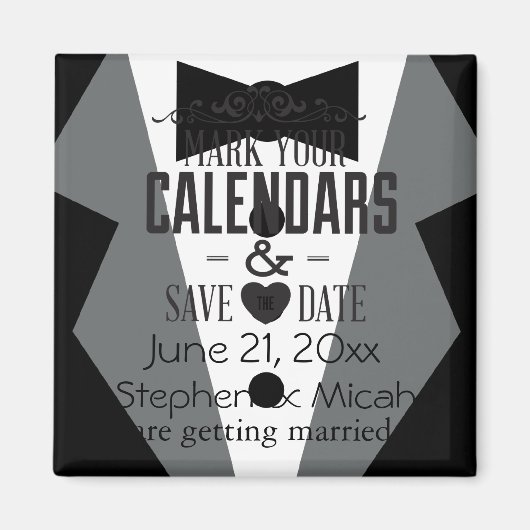 Aimant Groom Black Cravate Tuxedo Enregistrer la date (Devant)