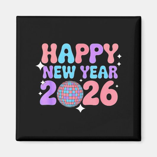 Aimant Groovy Cute Happy New Year 2026 Disco Ball  (Devant)