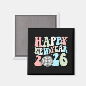 Aimant Groovy Happy New Year 2026 Party Cute New Years Ev (Recto/Verso)