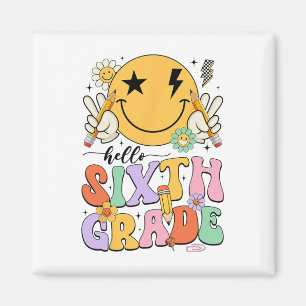 Aimant Groovy Hello 6e année premier jour d'école garçons