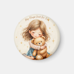 Aimant Gros câlins mignonne fille serrant teddy papier ou