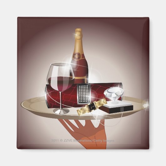 Aimant Gros plan de la main d'un serveur tenant un platea (Devant)