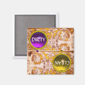 AIMANT GROTESQUE FACE OR BLANC FLEURS DIRTY PROPRE (Recto/Verso)