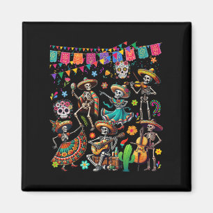 Aimant Groupe de Danses Florales Skeletons Mexicains Dia
