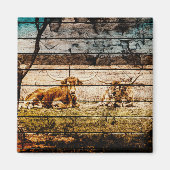 Aimant Groupe de Longhorns assis en terrain Distressed Wo (Devant)