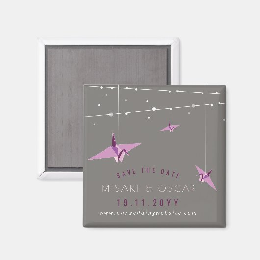 Aimant Grues En Papier Violet Et Luminaires De Fée Enregi (Recto/Verso)