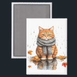 Aimant Grumpy Orange Cat in Rain<br><div class="desc">Grumpy Orange Cat in Rain</div>