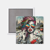 Aimant Grunge Art | Femme fracturée Abstraite (Recto/Verso)