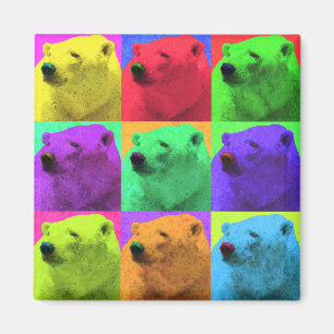 Aimant Grunge Pop Art Popart Ours Polaire Closeup Coloré