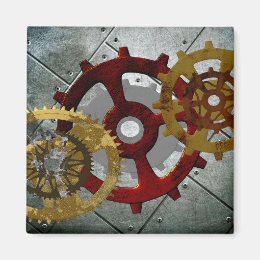 Aimant Grunge Steampunk Horloges et engrenages (Devant)