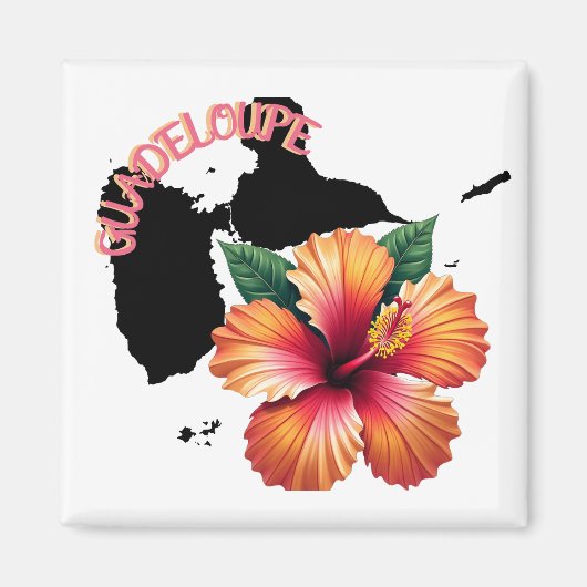 Aimant Guadeloupe Carte & Hibiscus | Magnet (Devant)