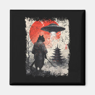 Aimant Guerrier de chat ninja samouraï Sumi-e Ufo Ukiyo-e