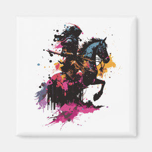 Aimant Guerrier équitation cheval en aquarelle