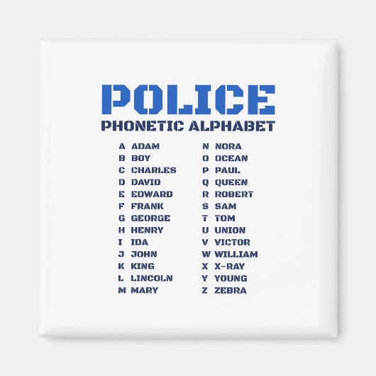 Aimant Guide de l'alphabet phonétique de la police A à Z (Devant)
