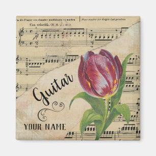 Aimant Guitar Tulip Vintage Sheet Music Customized