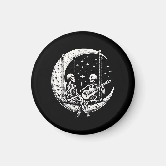 Aimant Guitare de lune de couple de squelettes (Devant)