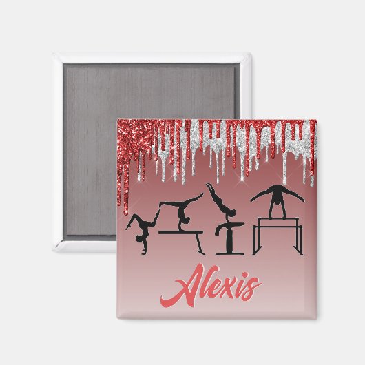 Aimant Gymnastique rouge et argent Parties scintillant Om (Recto/Verso)