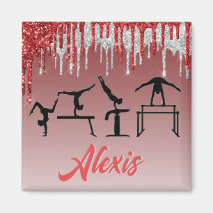 Aimant Gymnastique rouge et argent Parties scintillant Om