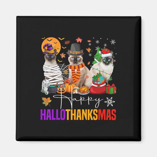 Aimant Hallothanksmas Chat Siamese Halloween Thanksgiving (Devant)