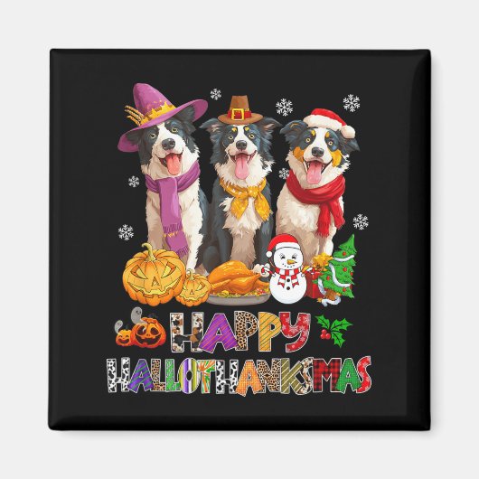 Aimant Hallothanksmas Chien Border Collie Halloween (Devant)