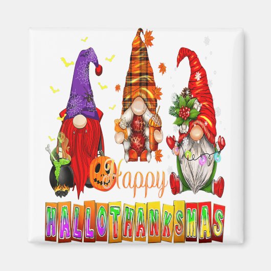 Aimant Hallothanksmas Gnomes Lover Halloween Merci (Devant)
