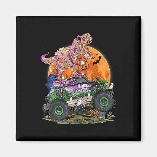 Aimant Halloween 2023 Dinosaur Skeleton T rex Scary Pumpk (Devant)