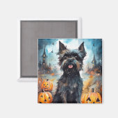 Aimant Halloween Affenpinscher avec la peur Citrouille (Recto/Verso)