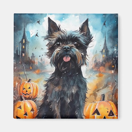Aimant Halloween Affenpinscher avec la peur Citrouille (Devant)