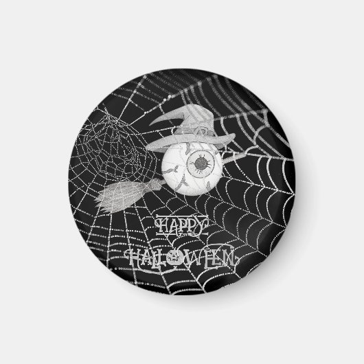 Aimant Halloween balai sorcière, globe oculaire effrayant (Devant)