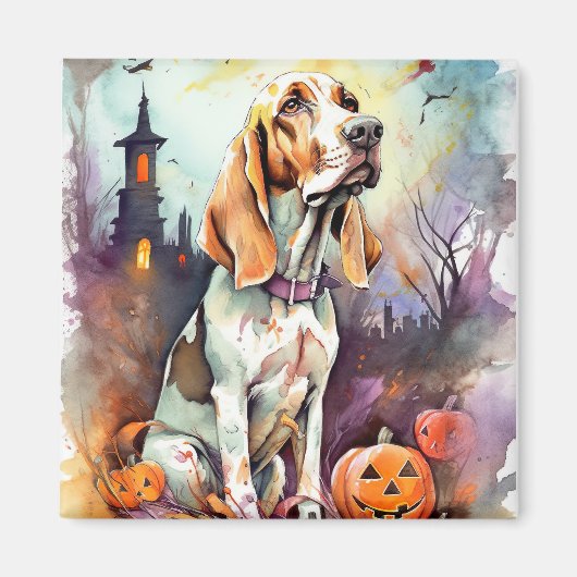 Aimant Halloween Basset Hound Avec Crainte Citrouille (Devant)
