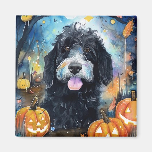 Aimant Halloween Bernedoodle Avec La Peur Citrouille (Devant)