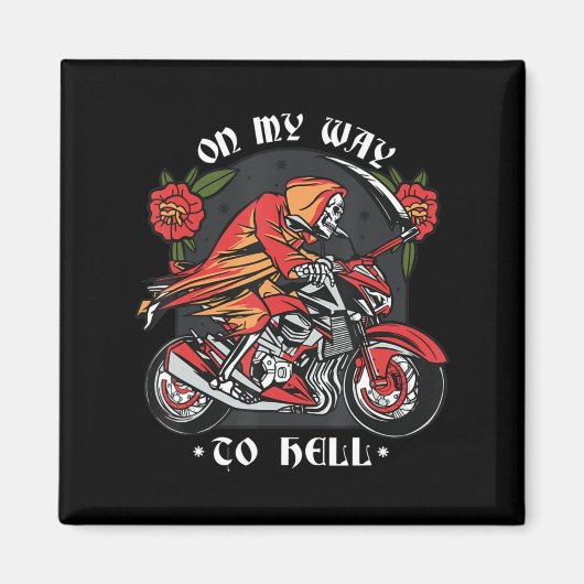 Aimant Halloween Biker Skeleton Sur Le Chemin De L'Enfer (Devant)