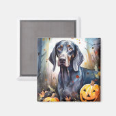 Aimant Halloween Bluetick Coonhound avec la peur Citrouil (Recto/Verso)