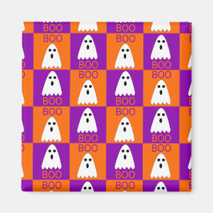 Aimant Halloween Boo Ghost Purple et Carrés orange