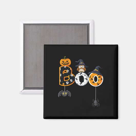 Aimant Halloween Boo Owl Avec Sorcière Casquette Araignée (Recto/Verso)