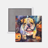 Aimant Halloween Bulldog avec la peur Citrouille (Recto/Verso)