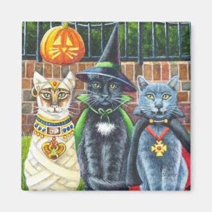 Aimant Halloween Cats in Costume Watercolor Art