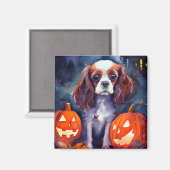 Aimant Halloween Cavalier King Charles Citrouille espagno (Recto/Verso)