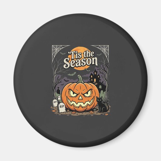 Aimant Halloween C'est la Saison Design de Chat Citrouill (Devant)