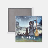 Aimant Halloween Chat noir et la Sorcière étoile nuit (Recto/Verso)