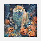 Aimant Halloween Chow Chow Avec La Peur Citrouille (Devant)